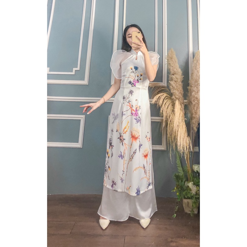 ÁO DÀI THIẾT KẾ HOA TAY BÈO