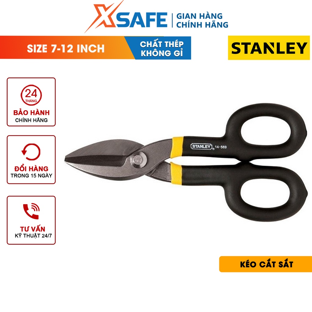 Kéo cắt sắt STANLEY gia công hợp kim thép cứng cáp Kéo cơ khí Stanley tay cầm êm ái chắc chắn, cắt được nhiều chất liệu