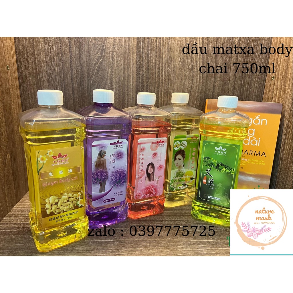 Tinh Dầu Massage Body chai 750ml Gừng - Lavender - Hoa Hồng - Ngải Cứu-cam xả chanh thơm dịu