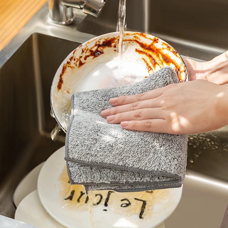 Khăn Lau Chén Đĩa Chất Liệu Sợi Than Tre Dày Siêu Thấm Hút Nhanh Khô