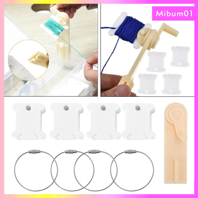 Plastic Floss Bobbins Thread Cards+Floss Winder+4 Pieces Floss Bobbin Rings for Craft DIY Embroidery Sewing Storage