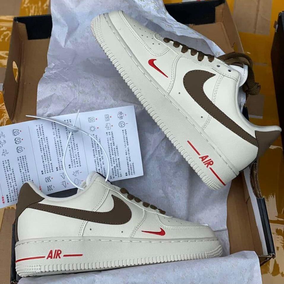 Giày thể thao AF1 vệt nâu, Giày sneaker air force 1 low premium white brown nam nữ cực chất dễ phối đồ 2022 full