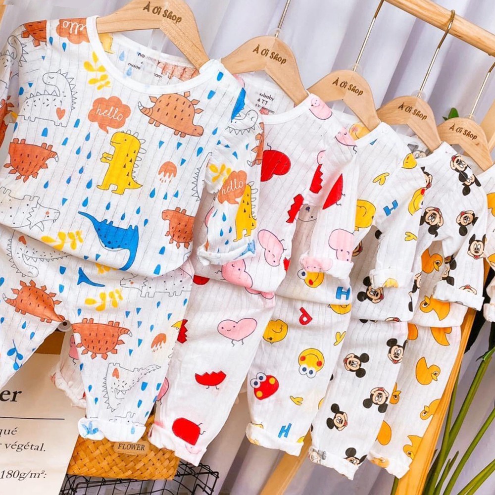SET 5 Bộ Dài Tay Cotton Giấy Cao Cấp - Chất Giấy Quảng Châu Mềm Mát An Toàn Cho Bé Sơ Sinh Từ 4-14KG
