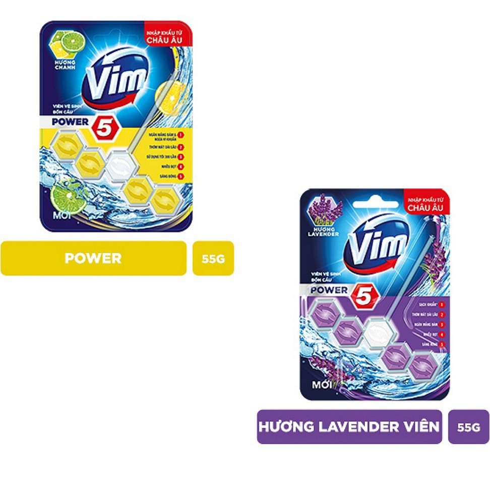 COMBO 02 Viên Vệ sinh bồn cầu VIM POWER 5 sạch khuẩn thơm mát 55g/viên