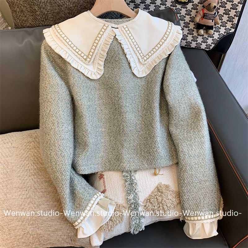 Xiaoxiang Bộ Áo Cổ Búp Bê + Chân Váy Phong Cách Mùa Thu 2022 Mới