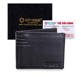 Ví nam da bò viền chỉ màu đen hf2129