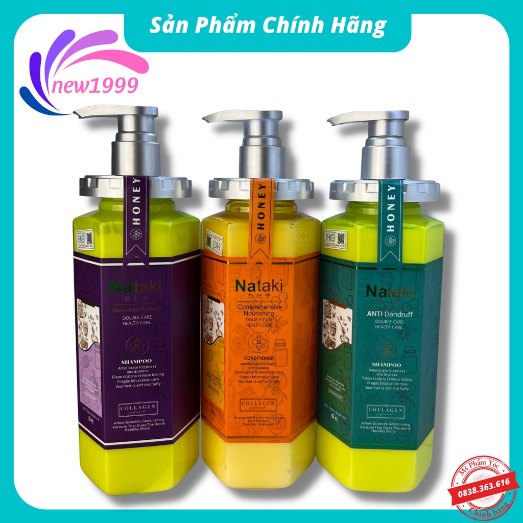 Dầu gội cặp gôị xả NATAKI mẫu mới 760ml tinh chất mật ong dưỡng ẩm phục hồi chăm sóc tóc