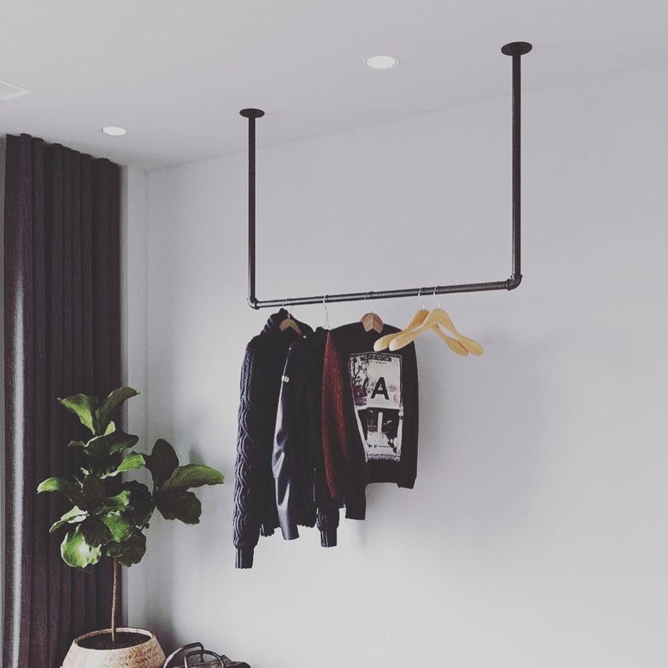 Kệ ống nước treo quần áo, giá treo quần áo gắn trần chữ U decor shop quần áo studio homestay