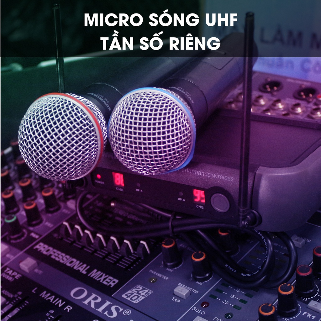 Micro không dây hộp sóng chính hãng Sunrise SM-242 sử dụng sóng UHF, Mic karaoke chất lượng cao chống hú chống nhiễu tốt