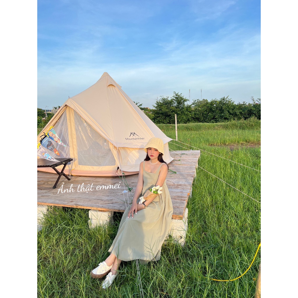 Đầm 2 dây babydoll dáng xoè dài, váy hai dây dễ thương emmei - v153