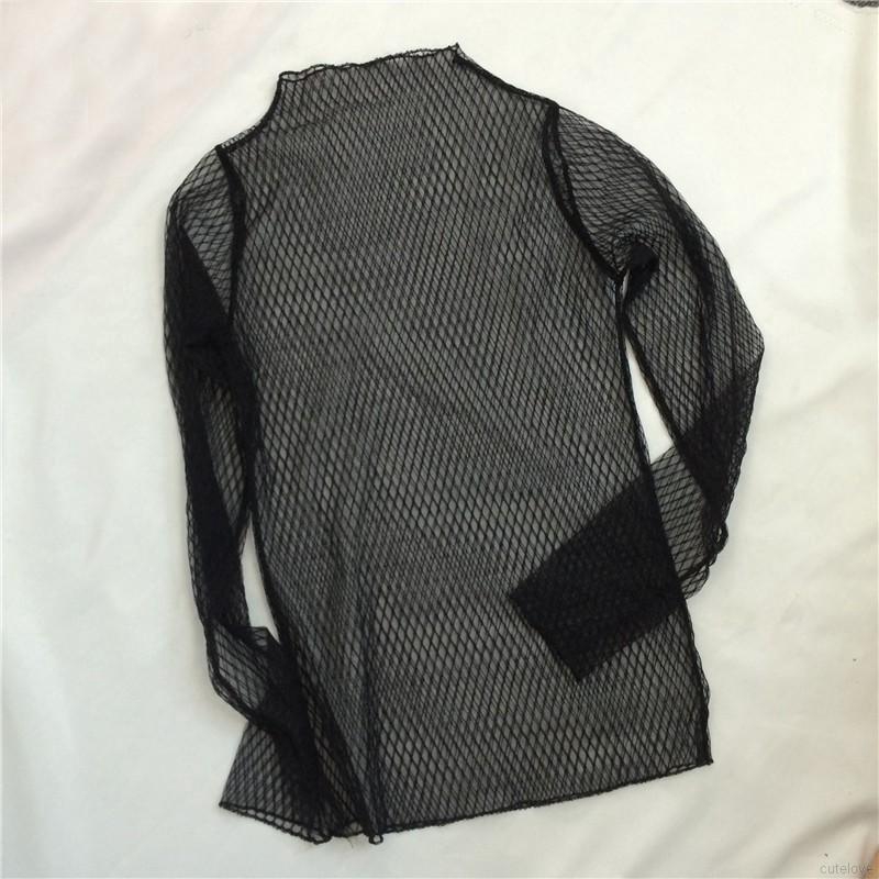 Sexy Blouse Long Sleeve Stand Collar Lace Shirt Mesh Net | BigBuy360 - bigbuy360.vn