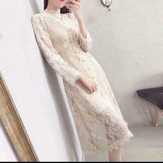 Váy ren bổ cúc tay dài 3 màu