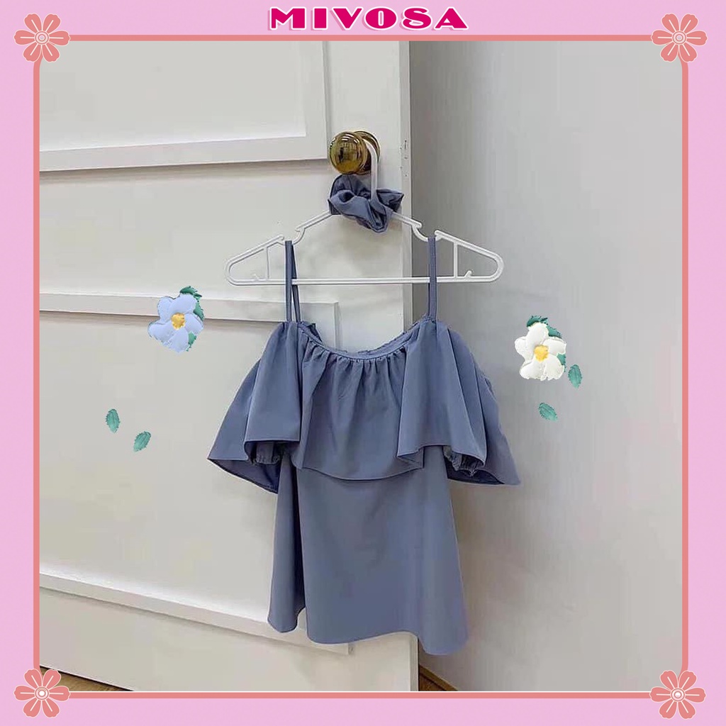 Áo 2 dây trễ vai tay bồng kèm dây buộc tóc áo kiểu nữ tay phồng 2 món MIVOSA AK005