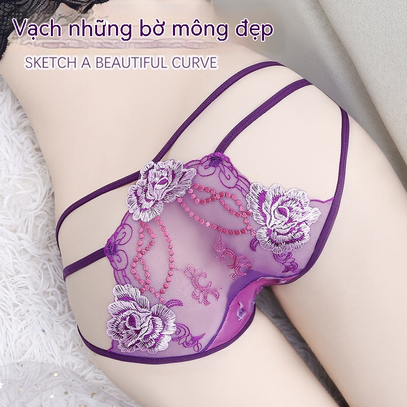 Quần Lót Ren Lưới Mỏng Trong Suốt Thoáng Khí Thêu Họa Tiết Hoa Phong Cách Lãng Mạn Cho Nữ