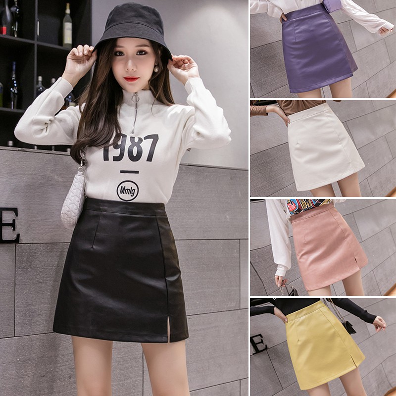 Chân váy chữ A bằng da PU phong cách Hàn Quốc hợp thời trang cho nữ