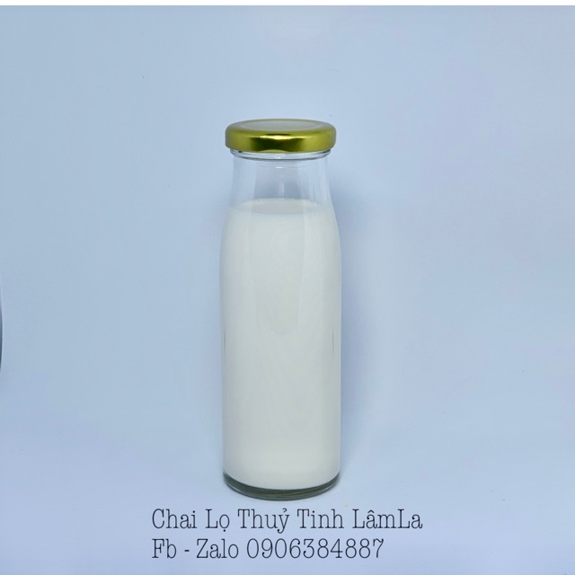 Chai Thuỷ Tinh Đựng Sữa Tròn Cao  Nắp Thiếc 200ml