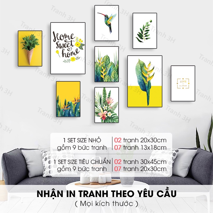 Bộ 9 tranh treo tường phòng khách đẹp, Tranh trang trí hiện đại mới nhất 2021 | Tranh Decor 3H