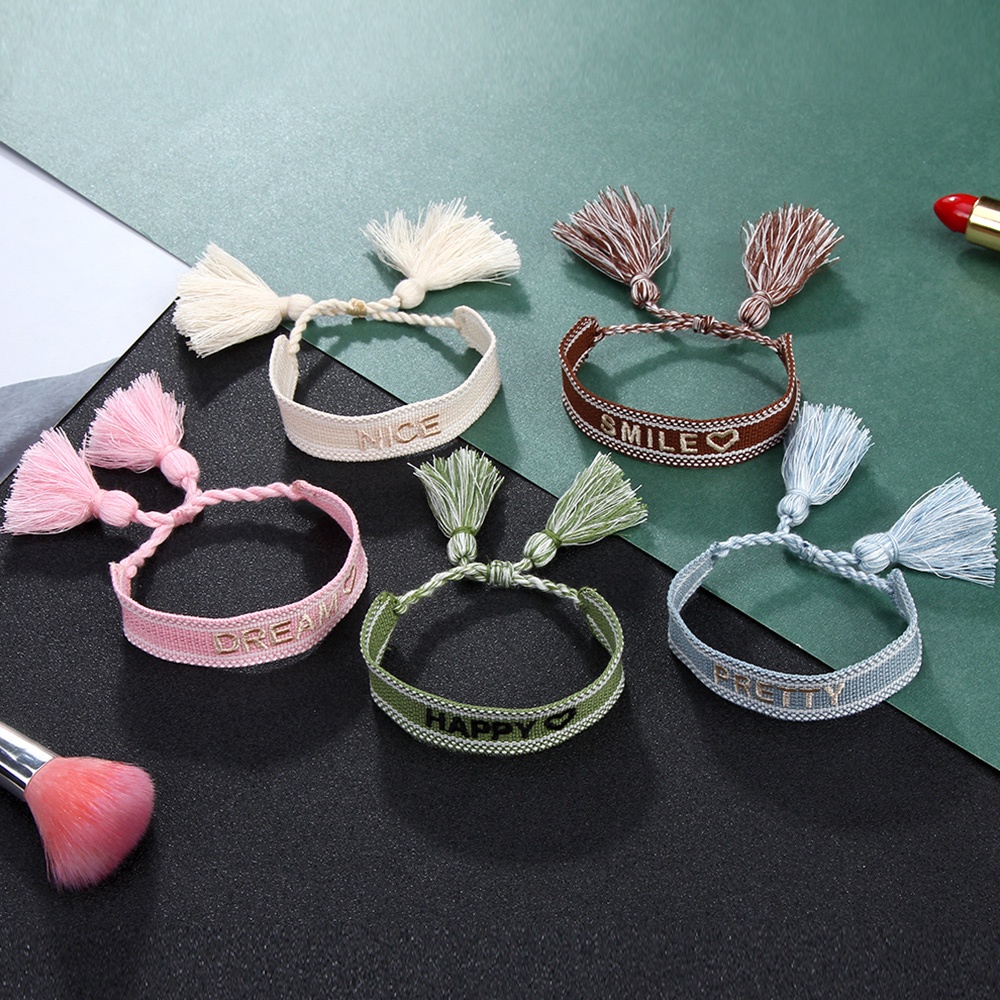 CLEVER Women Handmade Jewelry Braided Bracelet Braided Tassel Bracelet Friendship Christmas Rope Letter Embroidery Woven Gifts Adjustable