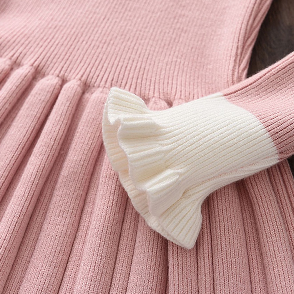 Đầm sweater BEAR LEADER tay dài đính nơ nhỏ thời trang thu đông cho bé gái 4-8 tuổi