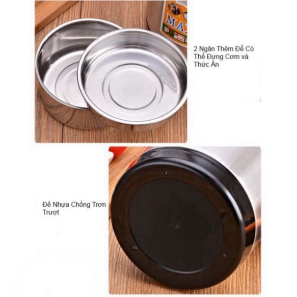 CaMen Hộp Cơm Giữ nhiệt Inox 304 3 ngăn 2 Lớp Giữ Nhiệt Trên 6H