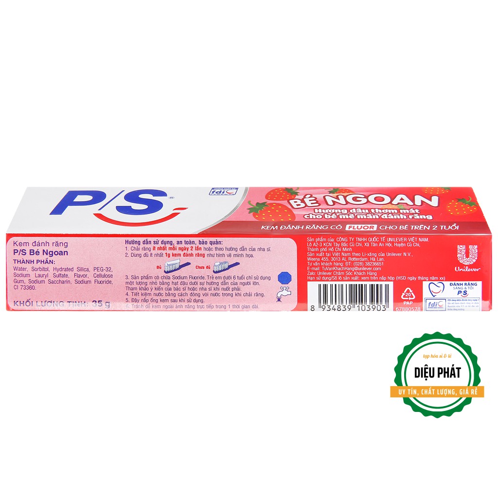 ⚡️ Kem Đánh Răng Cho Bé Trên 2 Tuổi P/S Bé Ngoan Hương Dâu 35g