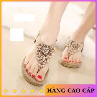 Sandal đế bệt quai kẹp đính hoa