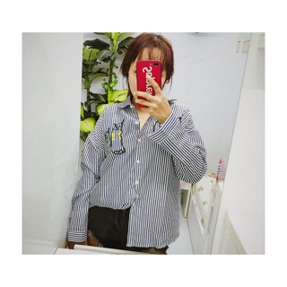 Sơmi sọc oversize hình chỉ thêu