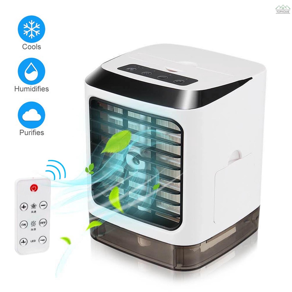 Fan  Ť Portable Mini Air Conditioner with 433MHz Remote Control Desktop Air Cooler Humidifier USB Mini Fan with LED Light for Home or Office