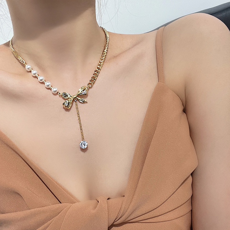 Vòng cổ Sợi Xích Phối Ngọc Trai Sang Trọng Thời Trang Cho Nữ