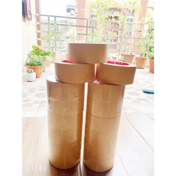 Băng dính giấy Kraft da bò  khổ 5cm và 2.5cm trơn, nhám dài 35m