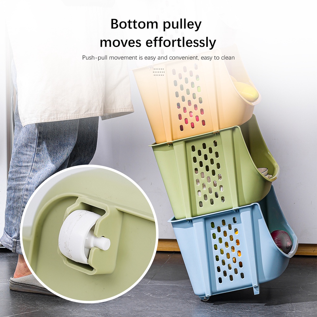 Giỏ đựng đồ xếp chồng JUJIAJIA đựng rau củ quả cỡ lớn nhiều tầng tiện lợi cho nhà bếp