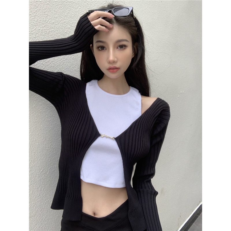 LALISAS Áo cardigan Dệt Kim Cổ Chữ v Quyến Rũ Thời Trang Hàn Quốc