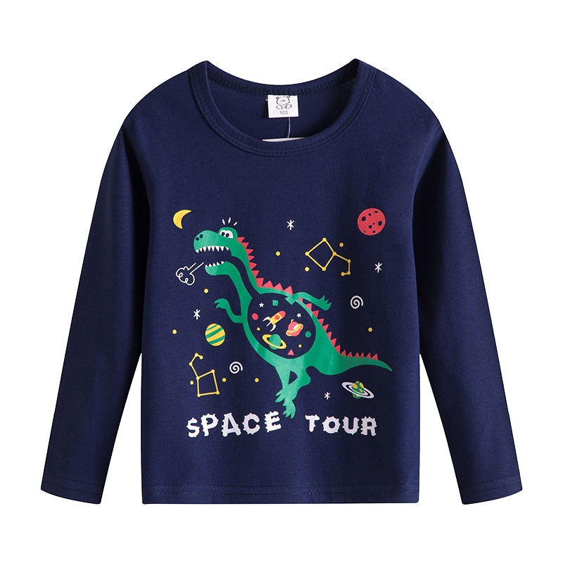 LJMOFA KIDS Áo Thun Cotton Tay Dài Cổ Tròn In Họa Tiết Khủng Long Hoạt Hình Cho Bé Trai Và Gái 2-6 Tuổi
