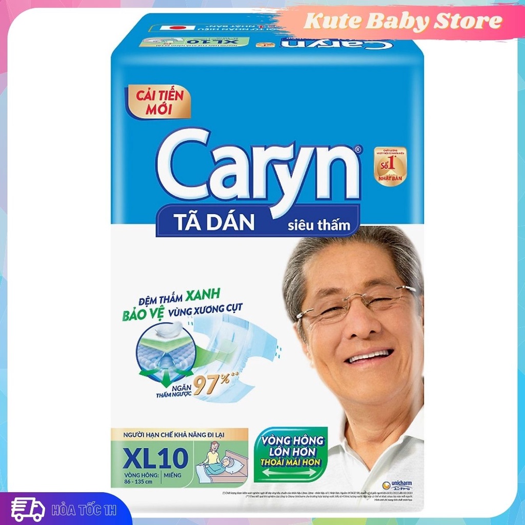 Tã dán Caryn XL10 cho người già và các mẹ sau sinh (quà tặng thêm miếng tùy đợt)