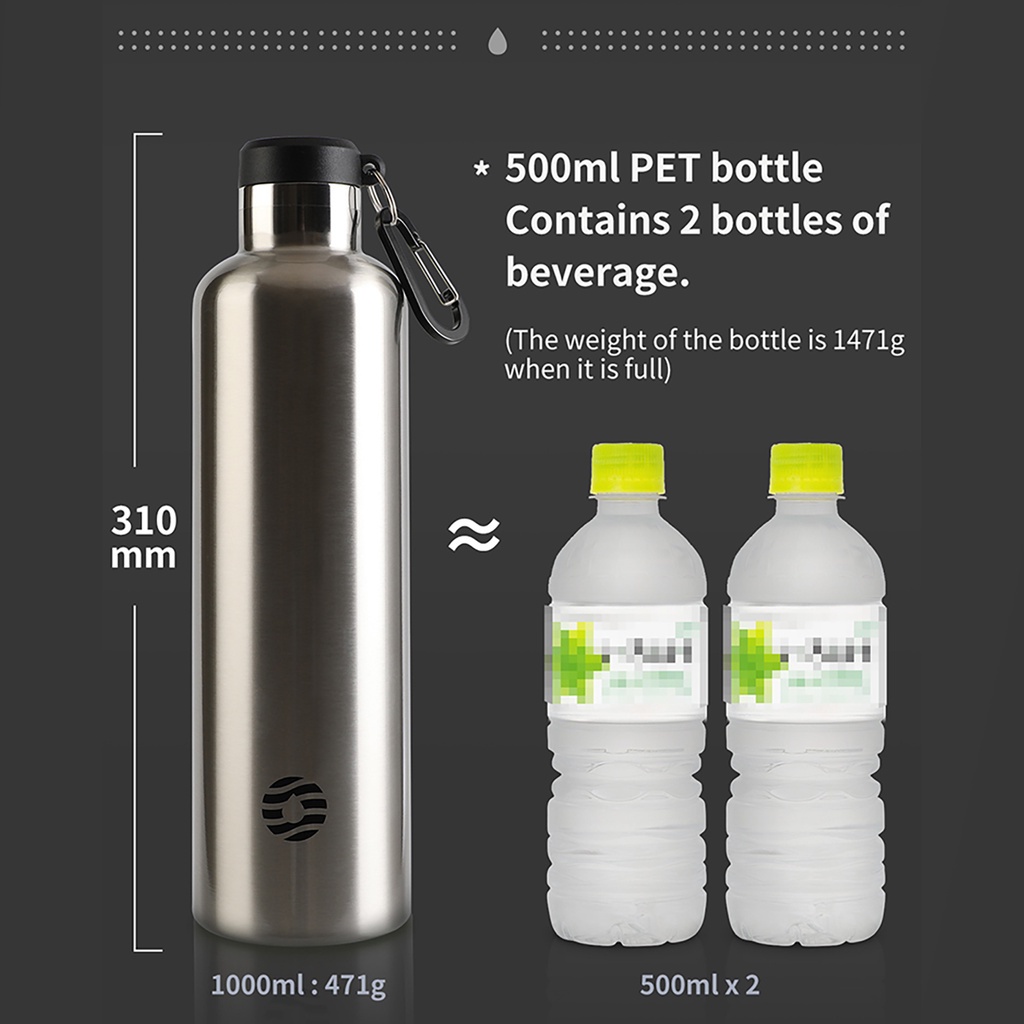 Bình Nước Giữ Nhiệt Bằng Thép Không Gỉ 1000ml / 34oz Thiết Kế Nhỏ Gọn Kèm Túi Vải Chống Tràn Phong Cách Thể Thao