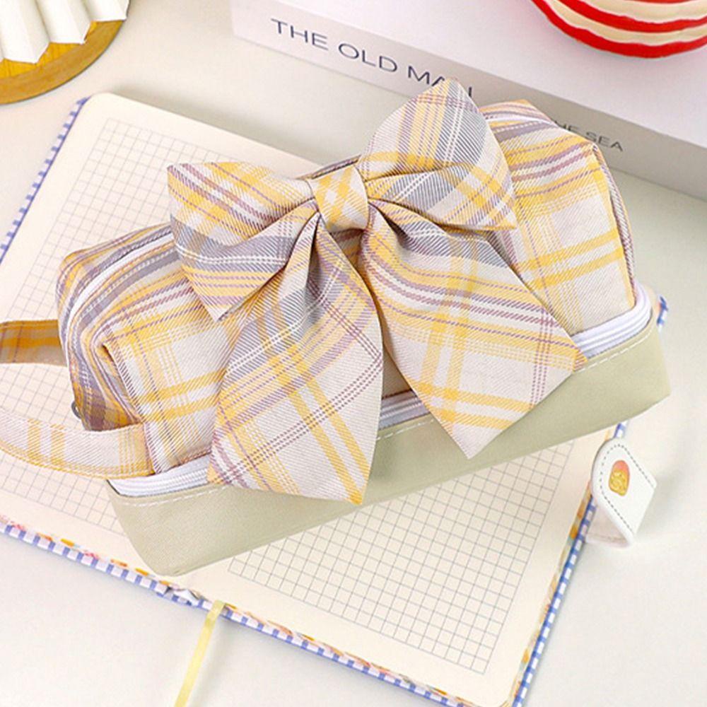 Bóp Viết Hai Lớp Có Khóa Kéo Họa Tiết Caro Dễ Thương Dành Cho Học Sinh