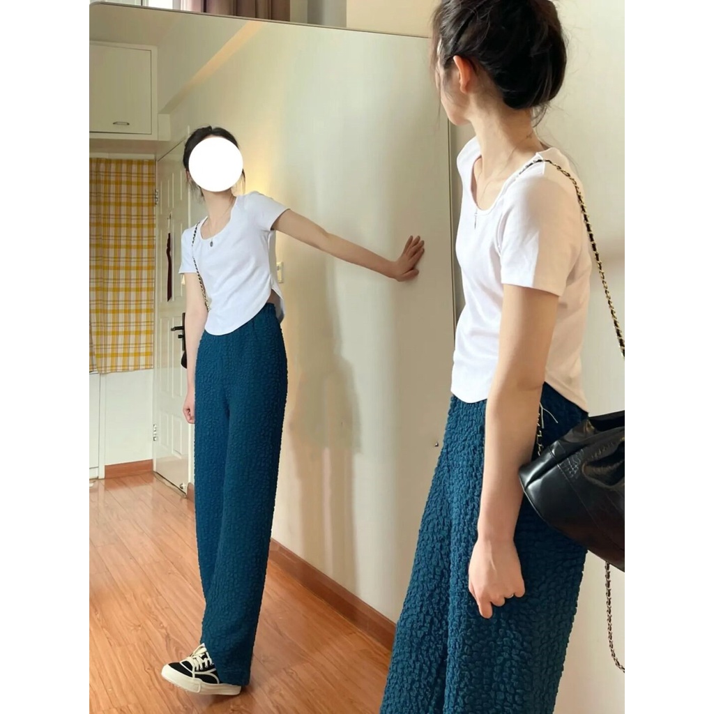 Áo Thun Tay Ngắn Màu Trắng Thiết Kế Không Đồng Đều Thời Trang Theo Phong Cách Hàn Quốc Cho Nữ