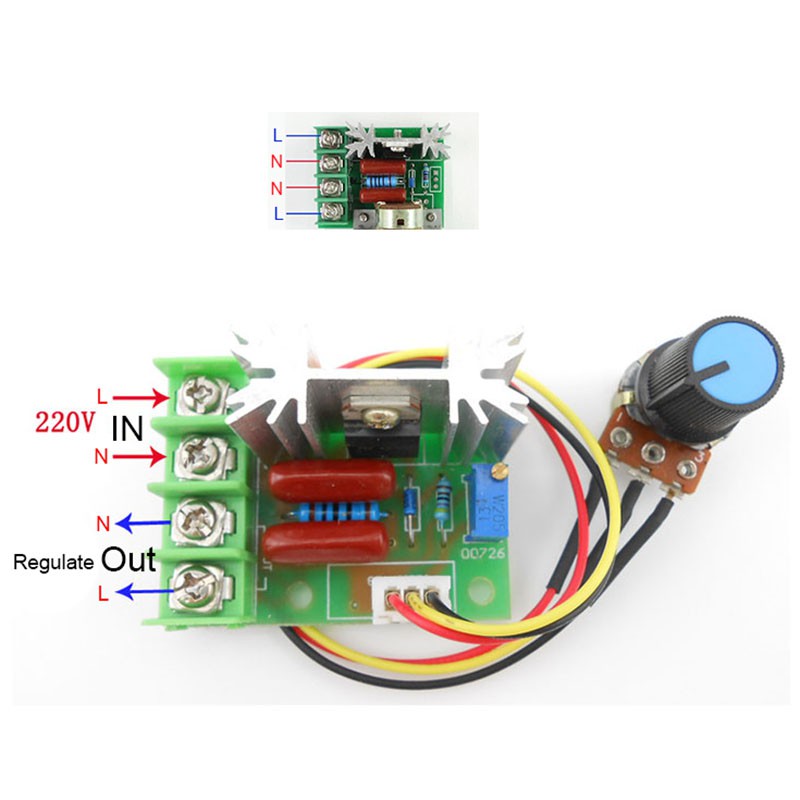 Bộ điều chỉnh điện áp tốc độ động cơ điện tử SCR AC 220V 2000W công suất cao có chiết áp