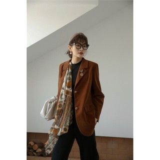 Áo khoác blazer vest nhung nâu kèm khăn voan cổ điển (có hình thật)