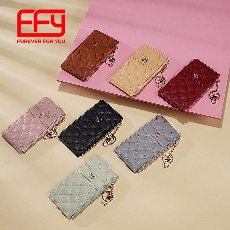 Ví Đựng Tiền Xu/Thẻ Bằng Da Pu Có Khóa Kéo Đơn Giản Phong Cách Hàn Quốc