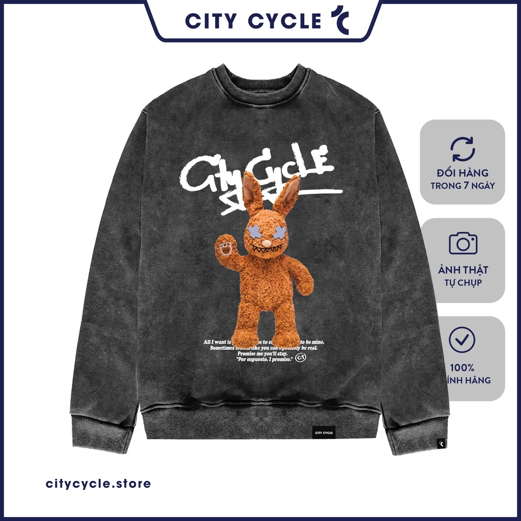 Áo sweater nỉ unisex acid promise City Cycle - áo nỉ sweater wash form rộng in hình Local Brand