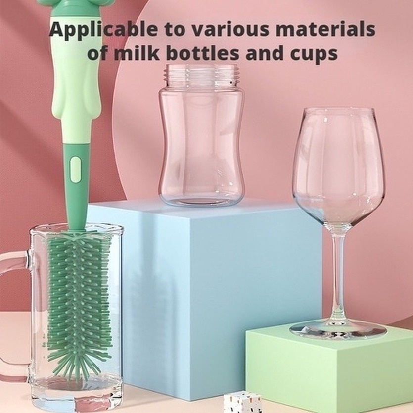Bộ 3 Cọ Rửa Bình Sữa Bằng Silicon Mềm Xoay 360 Độ Tiện Dụng° Bàn Chải Vệ Sinh Bình Sữa Em Bé Có Tay Cầm Xoay Tiện Dụng
