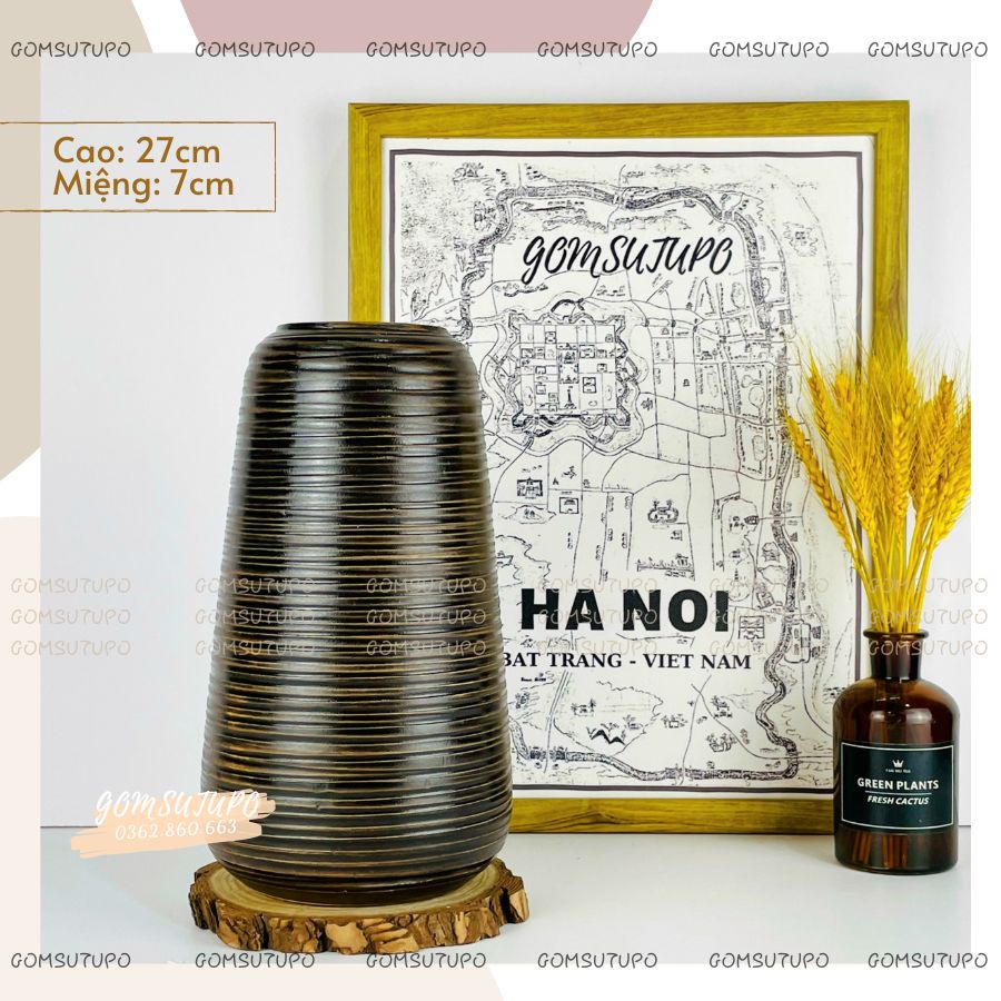Lọ Hoa Gốm Men NÂU MỘC - Bình Hoa Decor Trang Trí gomsutupo - Gốm Sứ TUPO Bát Tràng