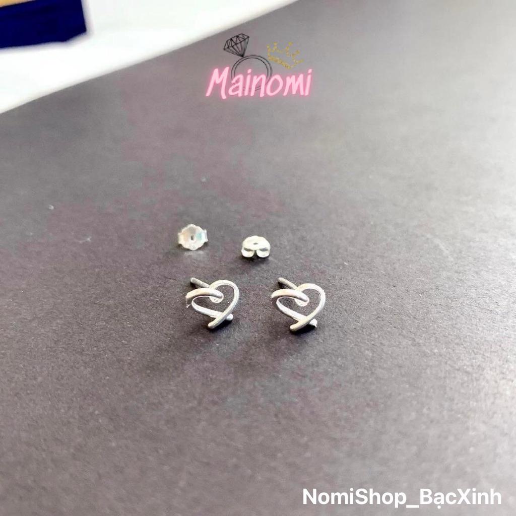 Bông tai Tim nhỏ xinh bạc ta siêu dễ thương, dáng thủng Mainomi Shop Bạc Xinh