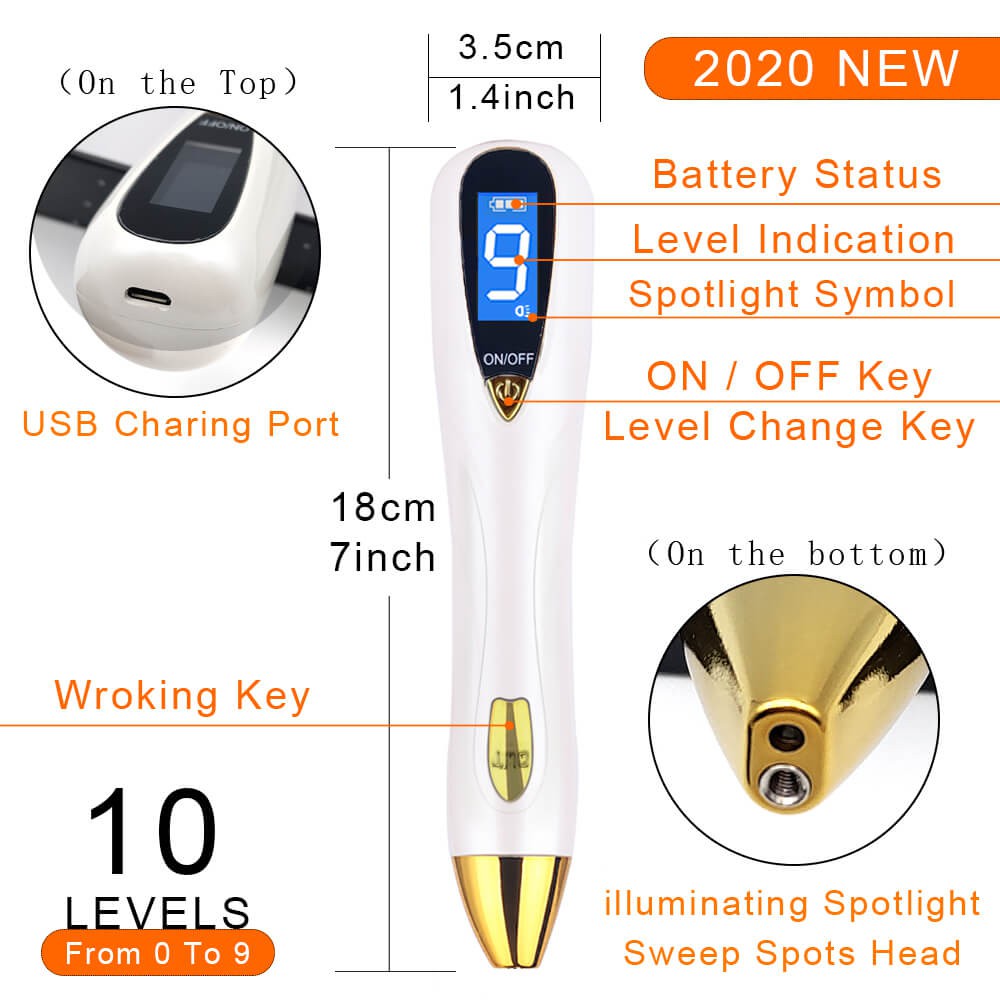 Laser Mole Removal Pen Set Wart Plasma Remover Tool Repair Skin Pore Freckle Dark Tag Nevus Acne Blackhead Sweep Age Spot Tattoo