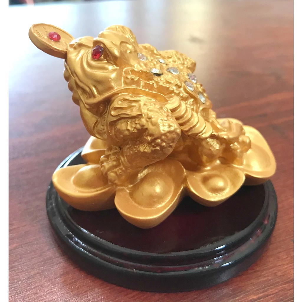 Cóc thiềm thừ ngậm tiền chiêu tài giữ lộc tăng may mắn có đế gỗ- Buddha168shop