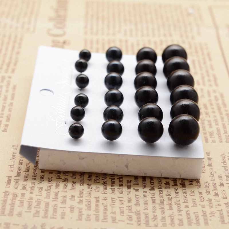 12 Pairs Women Cruncher Designs White Beads Pearl Ear Stud Earrings Jewelry
