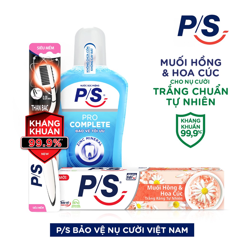 Bộ 3 Kem đánh răng P/S Muối Hồng &amp; Hoa Cúc 230g/hộp
