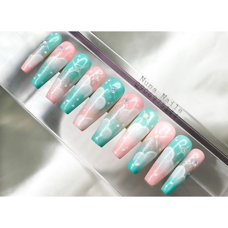 nailbox  móng úp thiết kế mây sky  ombre pastel inbox đổi màu size shape đầy đủ phụ kiện CÓ NOW SHIP
