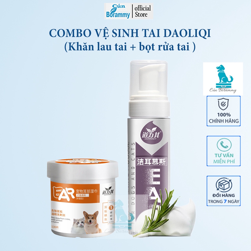 Combo vệ sinh tai Daoliqi - Khử mùi hôi tai , làm sạch vết ố bẩn cho thú cưng